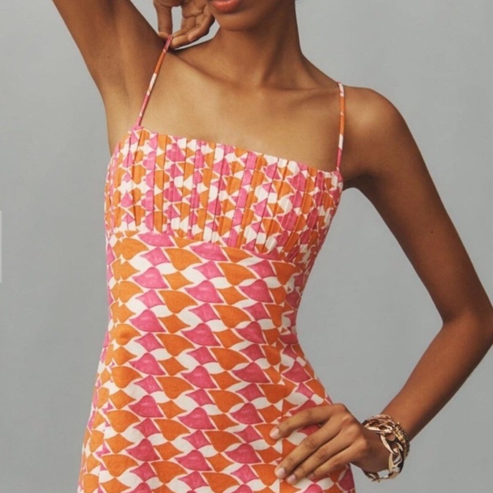 Maeve The Ophelia Sleeveless Linen Slim Mini Dress  12 - Picture 2 of 10
